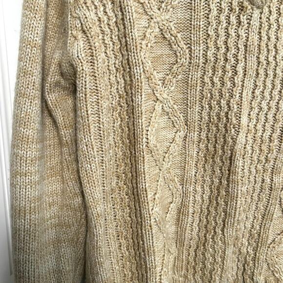 Vintage 70s Cadence Fisherman Cable Knit Sweater V-Neck Coastal Neutral Size M - Picture 9 of 10